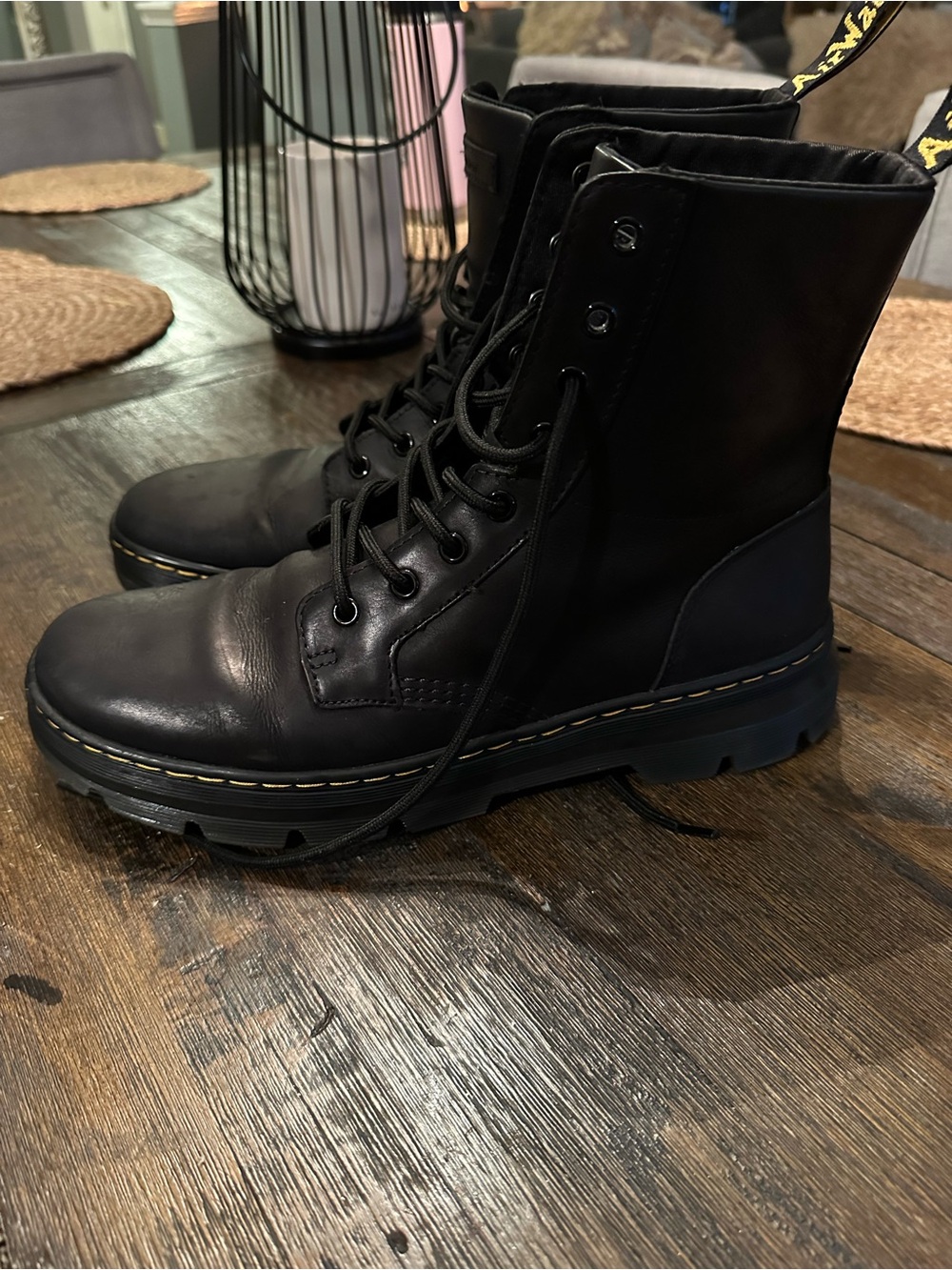 Dr. Martens Black Combs Lace-Up 8-Eye Combat Boots Soft Leather - Picture 3 of 7
